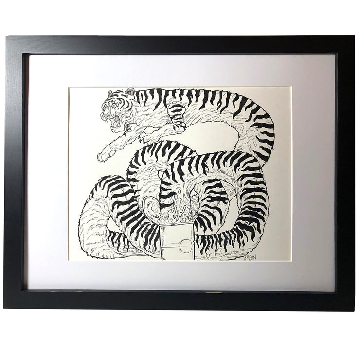 Framed Pen Drawing Tiger Soup