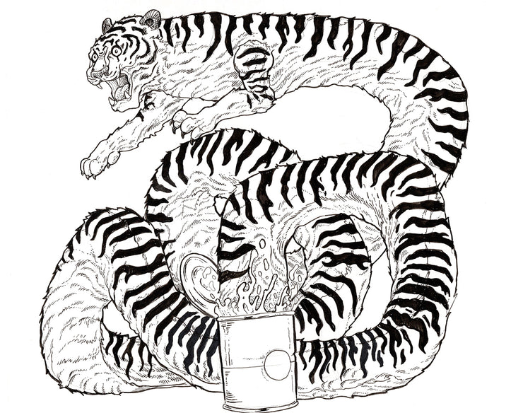 Framed Pen Drawing Tiger Soup